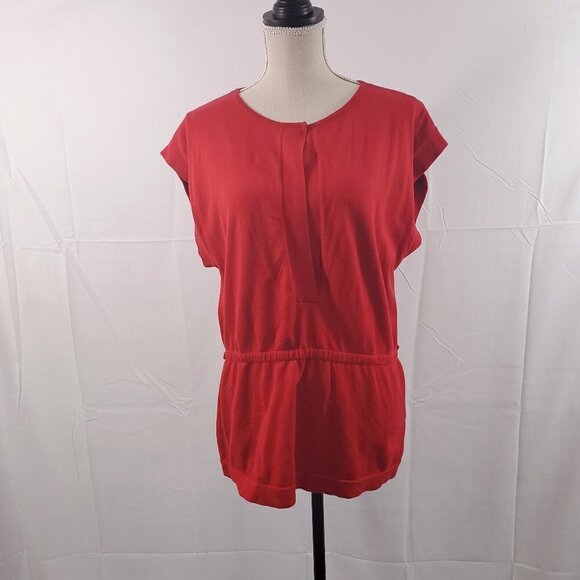 Anne Klein Women’s Red Round Neck Short Sleeve Elastic Waist Blouse Size Large - Picture 13 of 16